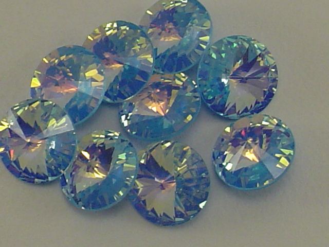 14mm BLUE AB 4pcs. RIVOLI POINTED BACK European Rhinestones